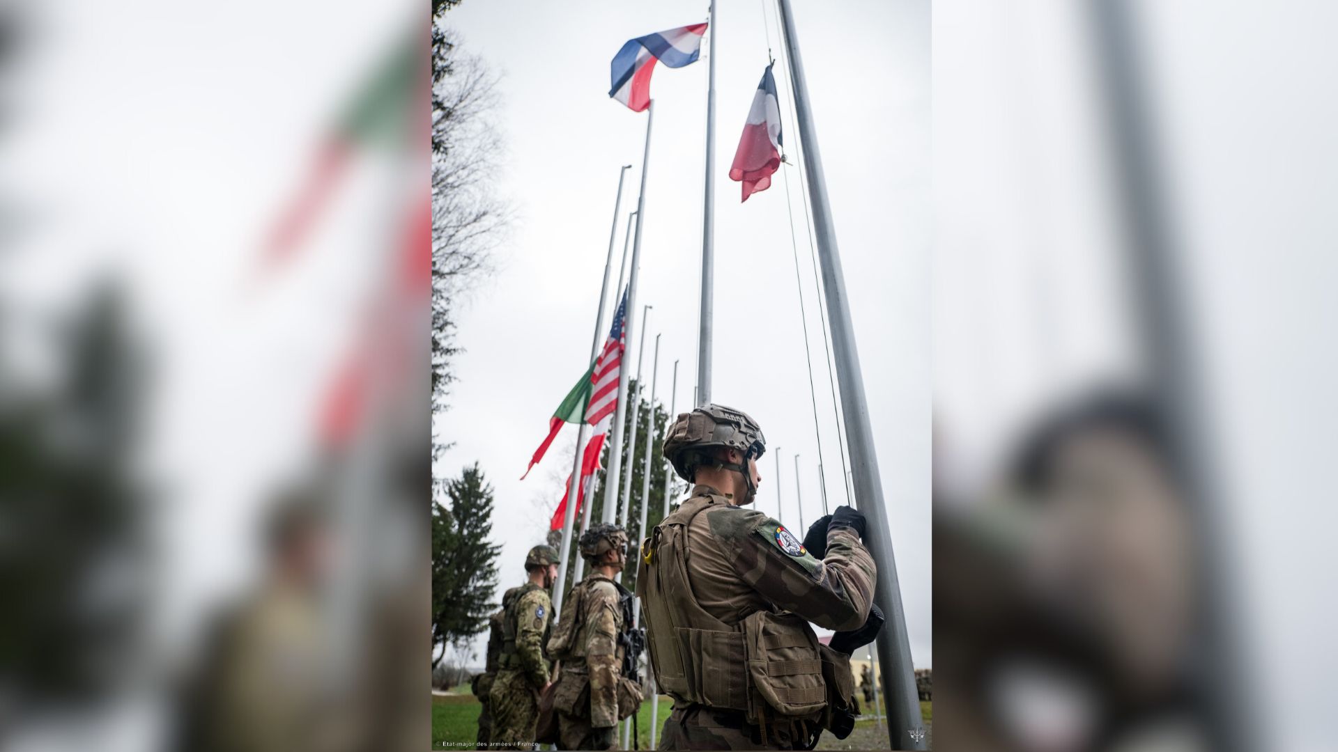 Drapeau français, otannais et roumain