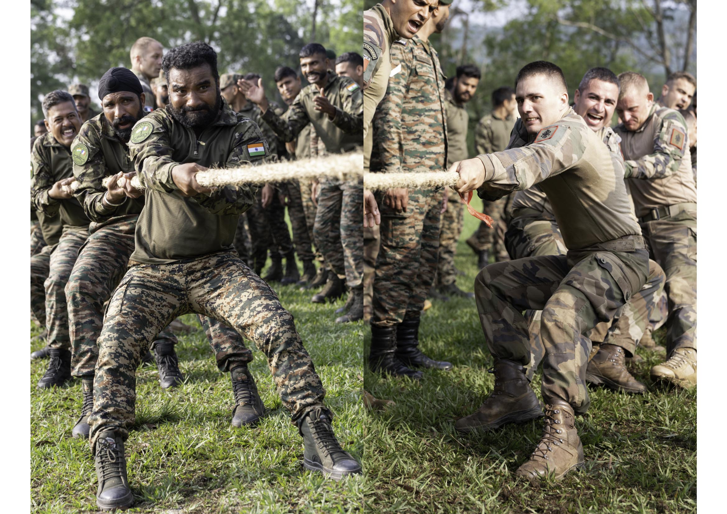 Epreuve de "Tug of war" (tir à la corde) opposant indiens et français.