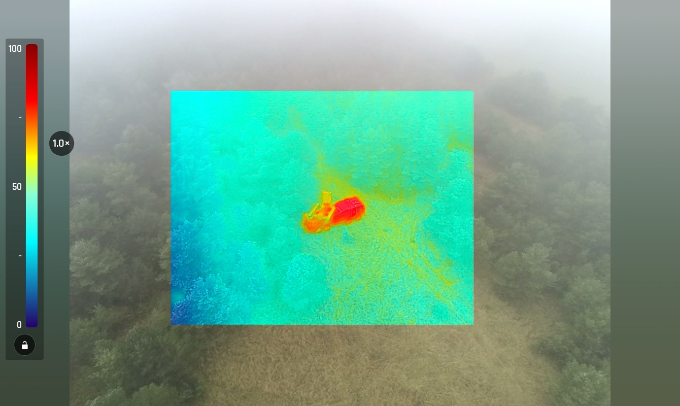Signature thermique d'un leurre gonflable depuis la prise de vue d'un drone.